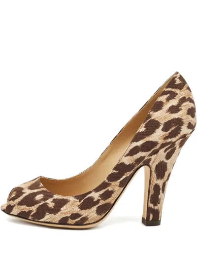 Pre-owned Dolce & Gabbana Peep-toe Leopard-print Pumps In Brown