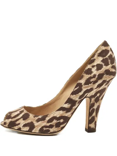 Pre-owned Dolce & Gabbana Peep-toe Leopard-print Sandals In Neutral