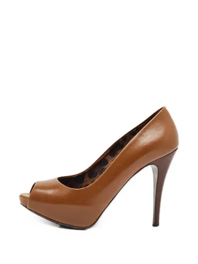 Pre-owned Dolce & Gabbana Peep-toe Platform Pumps In Brown
