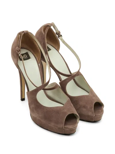 Pre-owned Dolce & Gabbana Peep-toe Platform Sandals In Brown