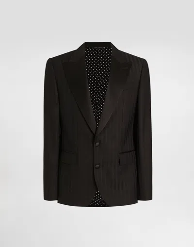 Dolce & Gabbana Pekin Wool Jacquard Single-breasted Sicilia Light Jacket In Brown