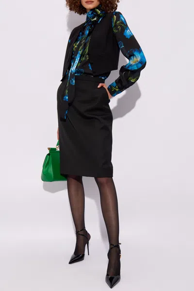 Dolce & Gabbana Wool-blend Knee-length Pencil Skirt In Black