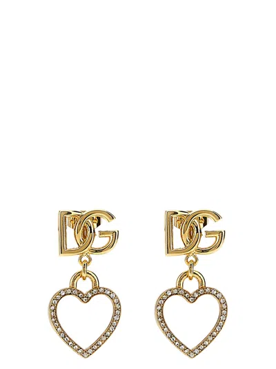 Dolce & Gabbana Crystal-embellished Heart Pendant Earrings In Gold