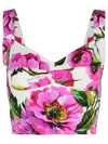 Dolce & Gabbana Pink Crop Top With All-over Printed Floral Motif In Cotton Blend Woman In Pink