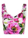 Dolce & Gabbana Pink Crop Top With All-over Printed Floral Motif In Cotton Blend Woman In Nude & Neutrals