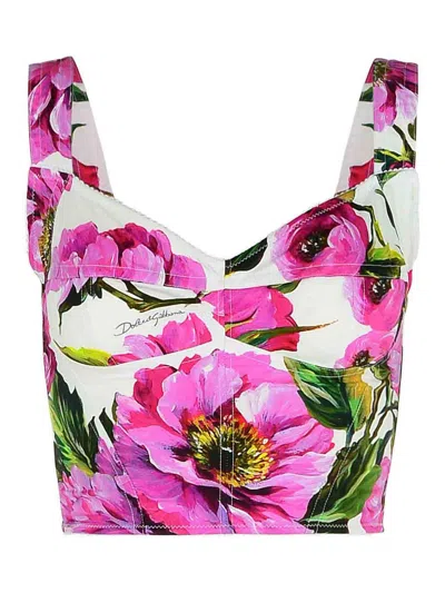DOLCE & GABBANA PEONIE PINK COTTON BLEND TOP