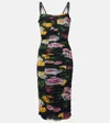 DOLCE & GABBANA FLORAL RUCHED TULLE MIDI DRESS