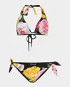 Dolce & Gabbana Black Floral-print Bikini Set