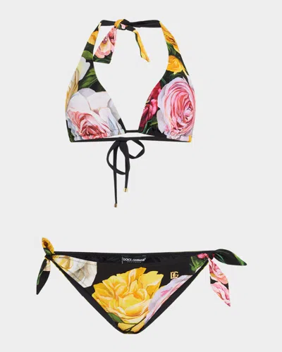 DOLCE & GABBANA PEONIES AND ROSES TWO-PIECE SWIMSUIT