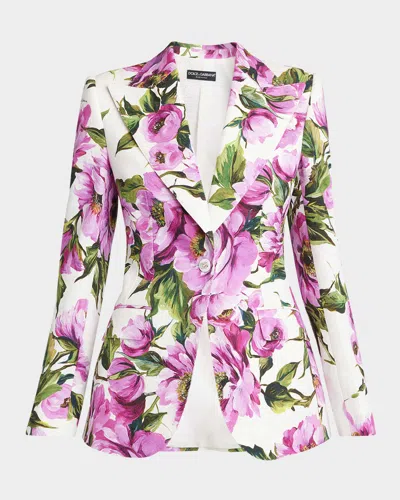 Dolce & Gabbana Peonies Jacquard Single-breasted Jacket In Whtprtfuch