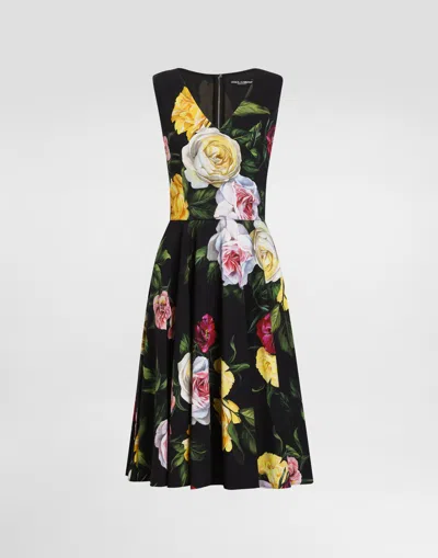 DOLCE & GABBANA PEONY AND ROSE-PRINT CADY CALF-LENGTH DRESS WITH CIRCLE SKIRT