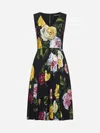 Dolce & Gabbana Peony And Rose-print Cady Midi Dress With Circle Skirt