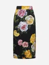 Dolce & Gabbana Black Midi Skirt With All-over Floral Print