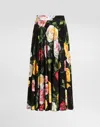 Dolce & Gabbana Peony And Rose-print Charmeuse Calf-length Circle Skirt In Print