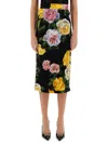 Dolce & Gabbana Peony And Rose Print Charmeuse Longuette Skirt In Multi