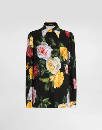 DOLCE & GABBANA PEONY AND ROSE-PRINT CHARMEUSE SHIRT