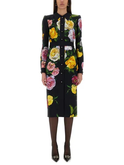 Dolce & Gabbana Peony And Rose Print Chemise Longuette Dress In Multicolour