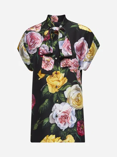 DOLCE & GABBANA PEONY AND ROSE PRINT SILK SHIRT
