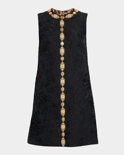 DOLCE & GABBANA PEONY BROCADE EMBELLISHED MINI DRESS