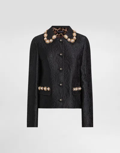 Dolce & Gabbana Peony-motif Brocade Jacket In Black