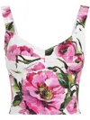 Dolce & Gabbana Pink Crop Top With All-over Printed Floral Motif In Cotton Blend Woman In Weiss