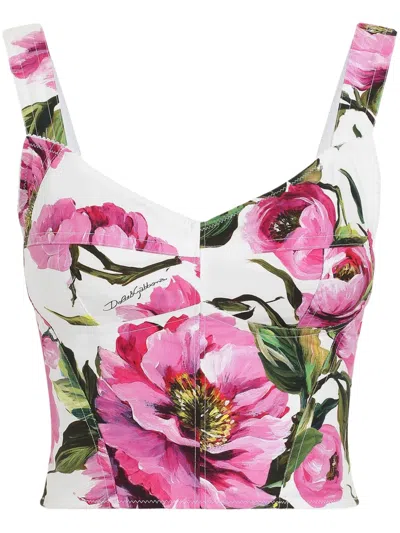 DOLCE & GABBANA PEONY-PRINT BUSTIER TOP