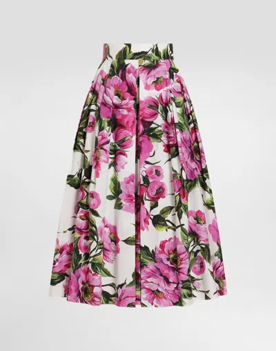 DOLCE & GABBANA PEONY-PRINT COTTON CIRCLE SKIRT