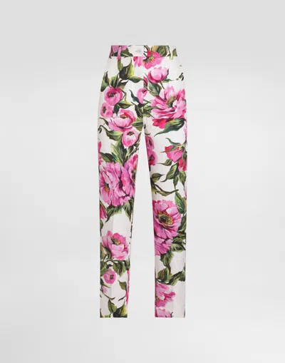 DOLCE & GABBANA PEONY-PRINT COTTON JACQUARD PANTS