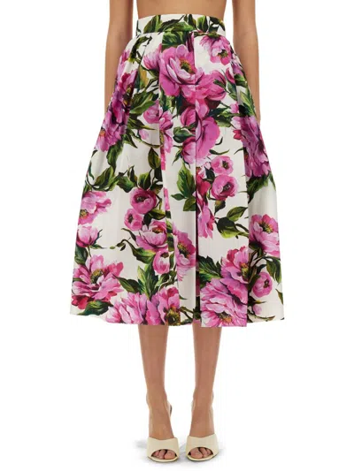 Dolce & Gabbana Peony Print Long Skirt In Multi