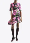 Dolce & Gabbana Black Floral Cotton Dress With Peonies In Multicolor