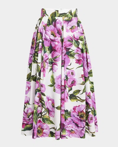 DOLCE & GABBANA PEONY-PRINT PLEATED MIDI SKIRT