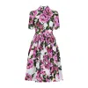 Dolce & Gabbana Pink Crewneck Dress With Logo Lettering Detail On The Front And All-over Floral Motif In Cotton Woma