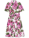 Dolce & Gabbana Pink Crewneck Dress With Logo Lettering Detail On The Front And All-over Floral Motif In Cotton Woma In Multi