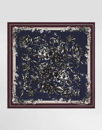 Dolce & Gabbana Peony-print Silk Scarf 70x70 In Blue