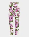 Dolce & Gabbana Peony Print Straight-leg Ankle Pants In Whtprtfuch