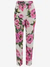Dolce & Gabbana Peony Print Straight-leg Ankle Pants In Red
