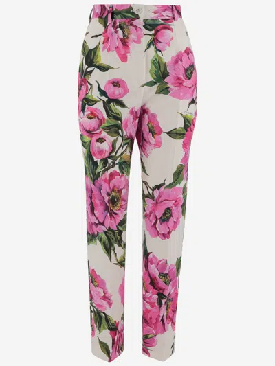 DOLCE & GABBANA PEONY PRINT STRETCH COTTON PANTS