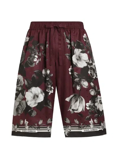 Dolce & Gabbana Peony Ramage-print Vanity Twill Trousers In Red