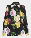 Dolce & Gabbana Multicolor Shirt With Oversize Pointed Collar And All-over Floral Motif In Silk Stretch Woman In Blkmixflow