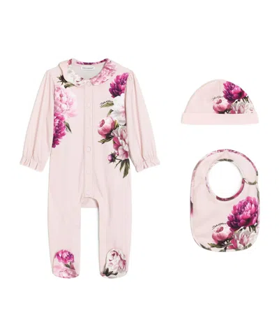 Dolce & Gabbana Peony-print Babygrow Set In Pink
