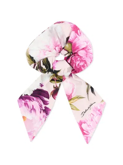 Dolce & Gabbana Kids' Peony-print Flannel Scrunchie In Pink