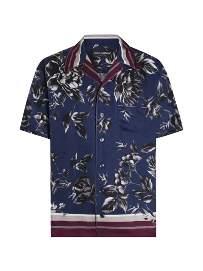 Dolce & Gabbana Hawaii Shirt Short Sleeves Floral Pattern In Blue