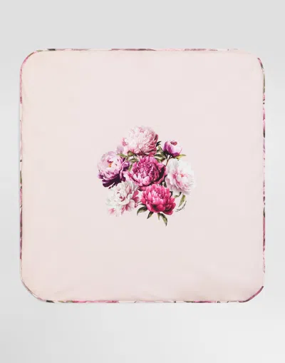 Dolce & Gabbana Babies' Couverture En Interlock À Imprimé Pivoines In Brown