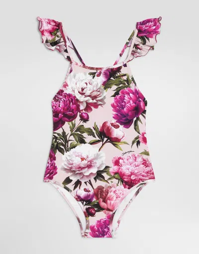 Dolce & Gabbana Kids' Maillot De Bain Une-pièce À Imprimé Pivoines In Pink