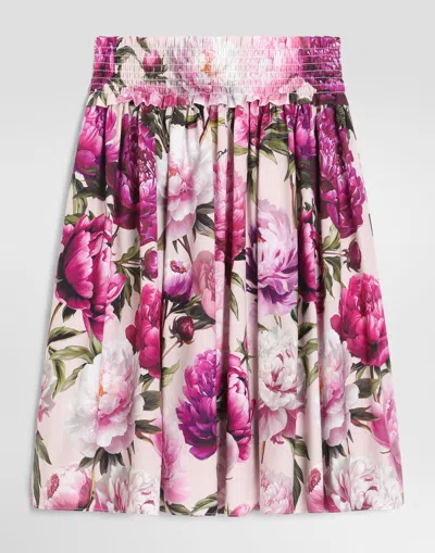 Dolce & Gabbana Kids' Peony-print Poplin Skirt In Multicolor
