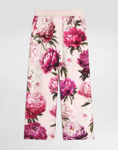 Dolce & Gabbana Kids' Pantalon En Twill À Imprimé Pivoines In Pink