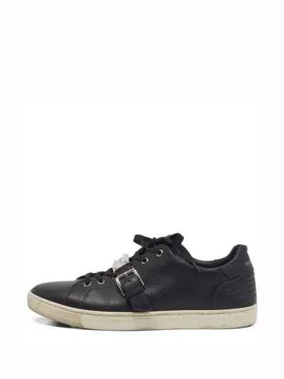 Pre-owned Dolce & Gabbana Perforated Buckled Low-top Sneakers In Black