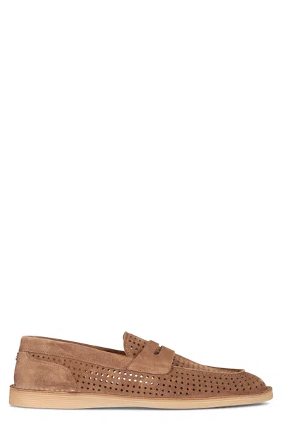 Dolce & Gabbana Perforated Calfskin Loafer In Brown