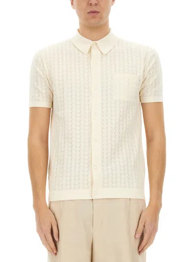 Dolce & Gabbana Perforated Cotton Knit Shirt In White