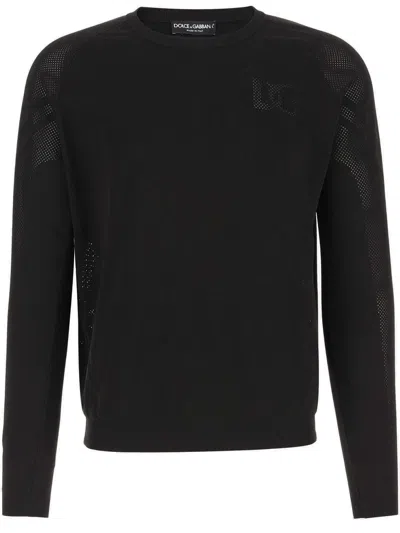 Dolce & Gabbana Perforated Detailed Crewneck Sweatshirt In Black